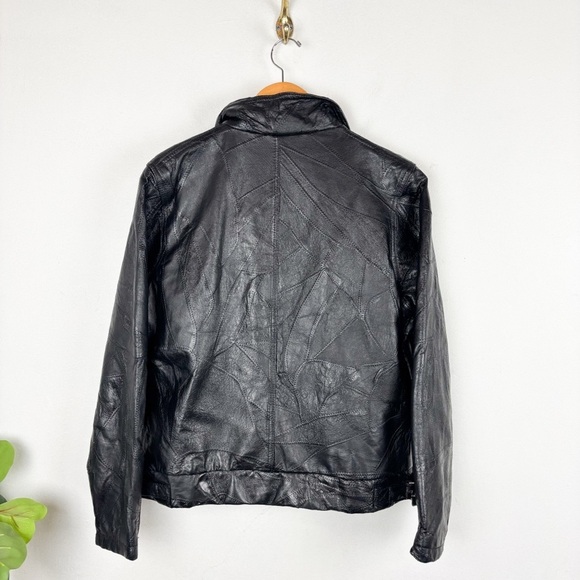 Vintage Junction West Women’s Black Patchwork Leather Jacket Sz L - Picture 2 of 13